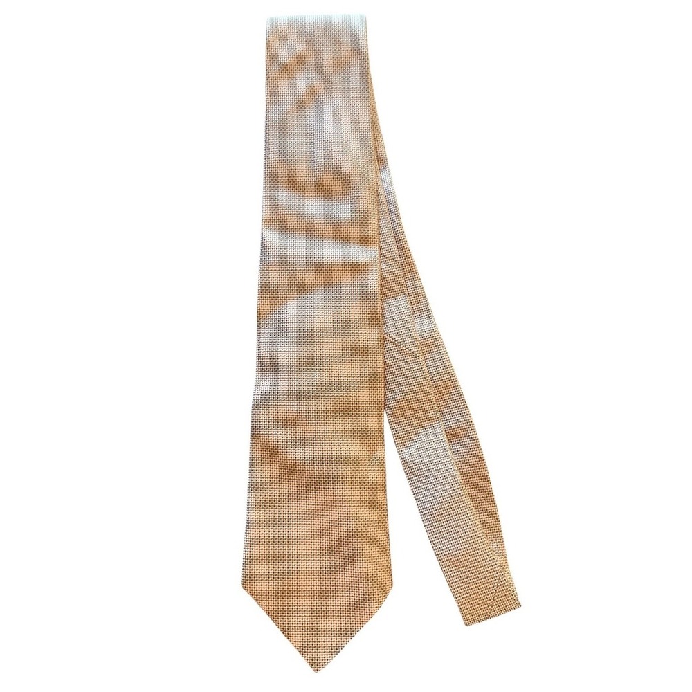 HERMÈS HERMES Men's 100% Silk Tie Orange and Brown 758647 T Made In France